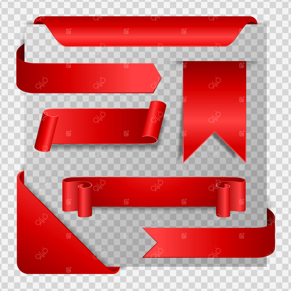 مجموعه‌ای از بنرها و برچسب‌های قرمز کاغذی