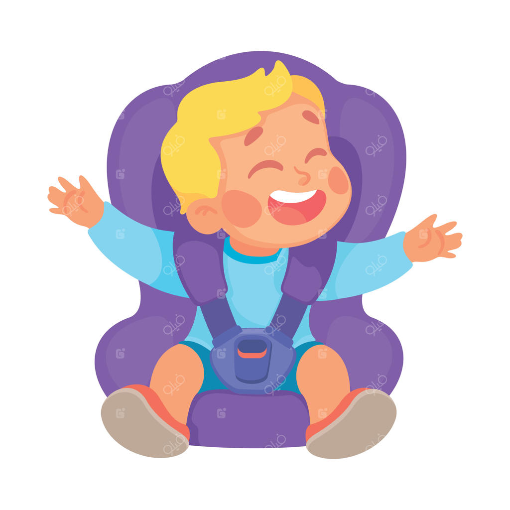 نوزاد کارتونی در صندلی ماشین نشسته است