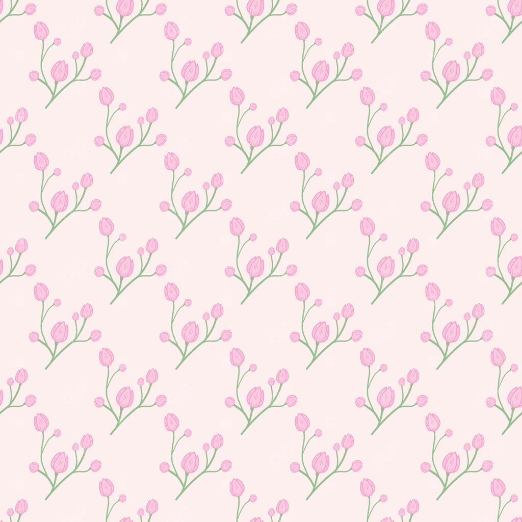 ضیافت گل‌های صورتی در فصل زیبای بهار با رنگ‌های آرام. پترن بی‌انتها از باغ دوست‌داشتنی. تصویرسازی دستی از طبیعت تازه، صبحگاهی، پارچه، کاغذ دیواری، پس‌زمینه، ذهنی