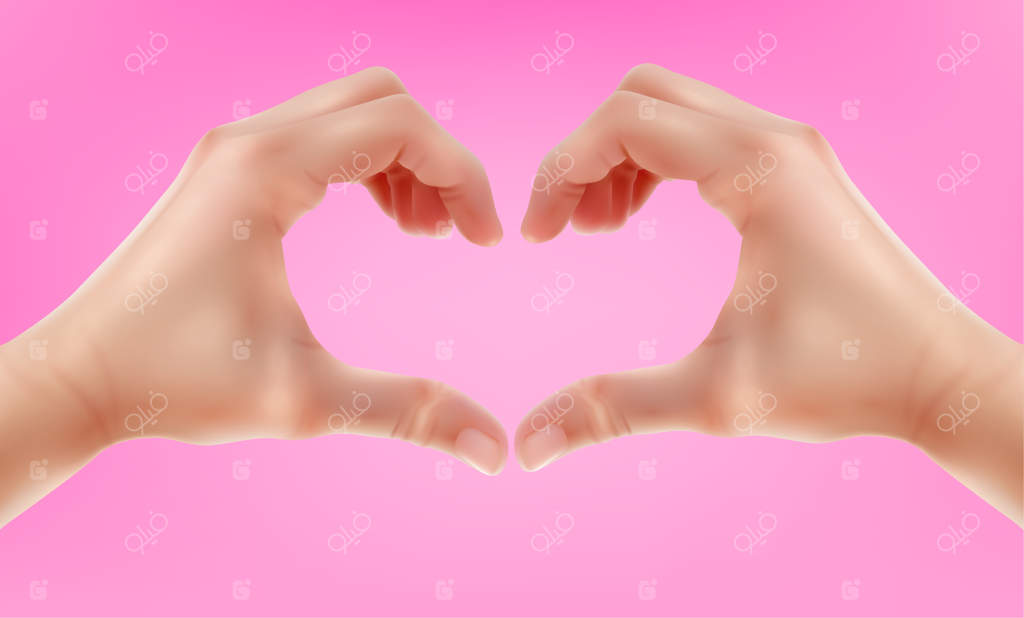 دست‌های واقعی روی پس‌زمینه رنگی. عشق