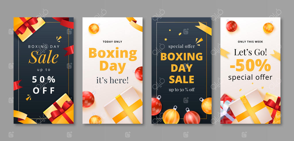 مجموعه استوری‌های اینستاگرام با گرادینت برای روز باکسینگ و هدایا