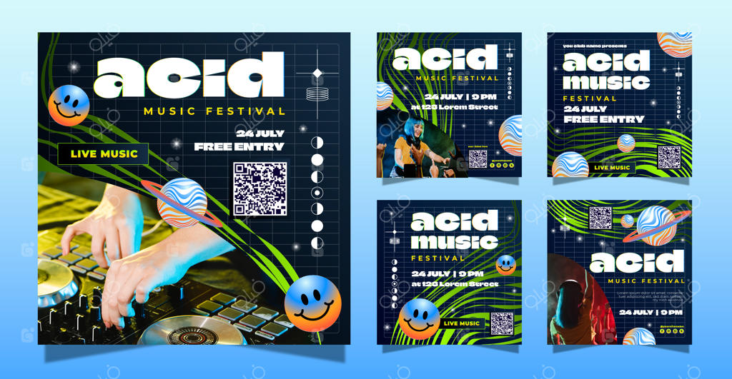 مجموعه پست‌های اینستاگرام با تم اسید و گرادیان رنگی