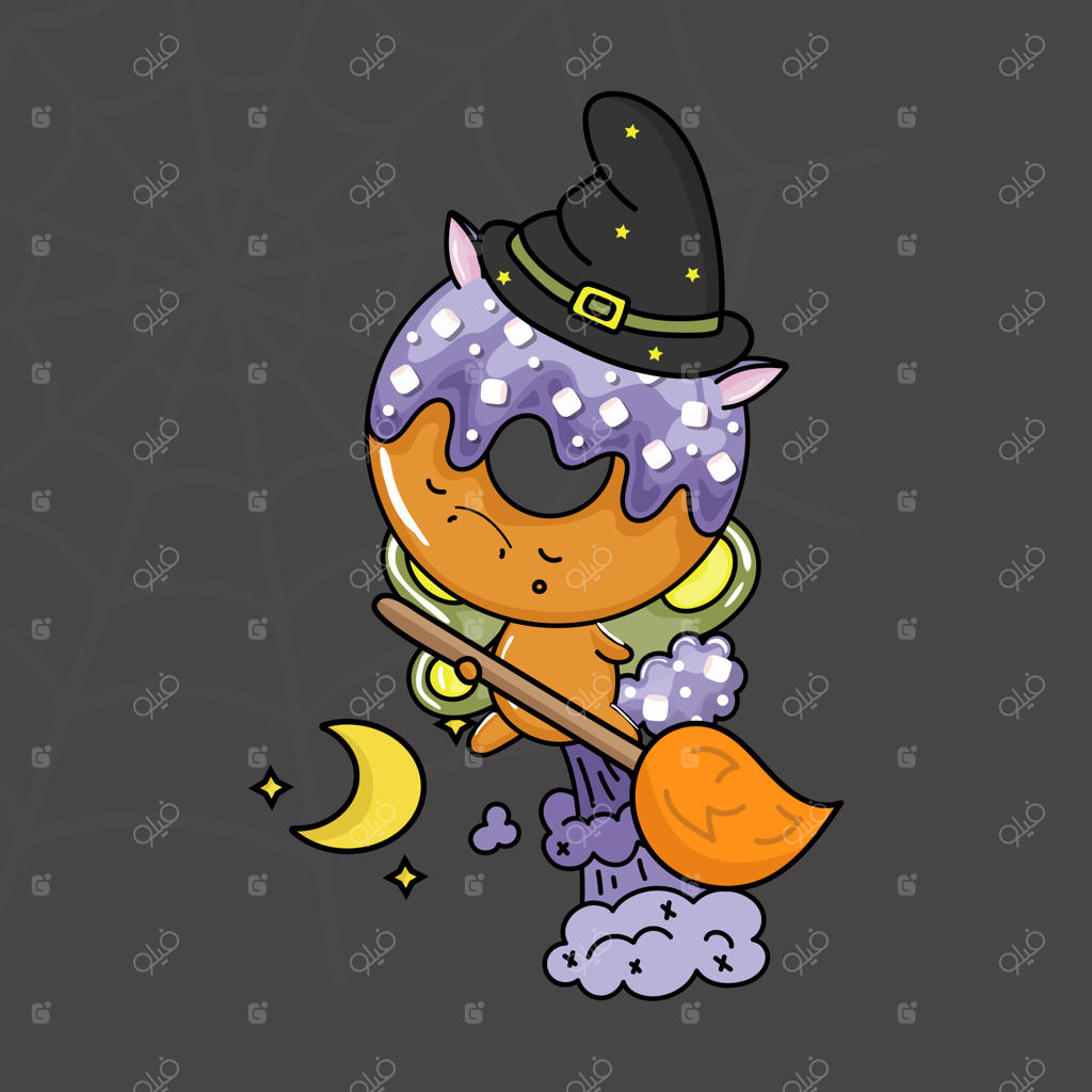 کلیپ‌آرت دونات یونیکورن هالووین رنگی و سیاه و سفید. یونیکورن هالووین بامزه.