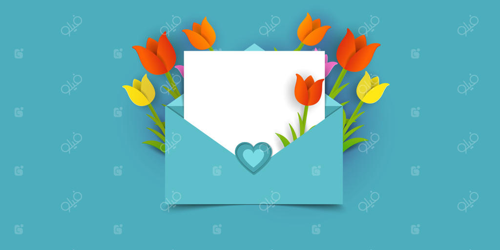 نامه عاشقانه یا پاکت نامه با گل لاله و قلب