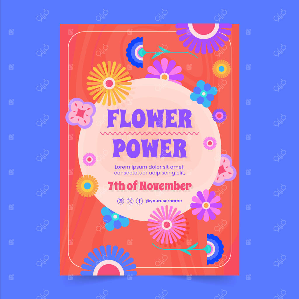 قالب پوستر گل دستی با طراحی خاص و شاد