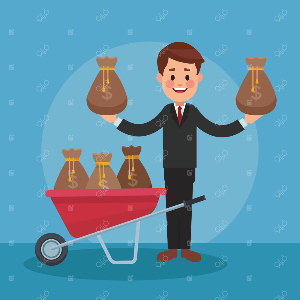 تاجر با پول در داخل فرغون