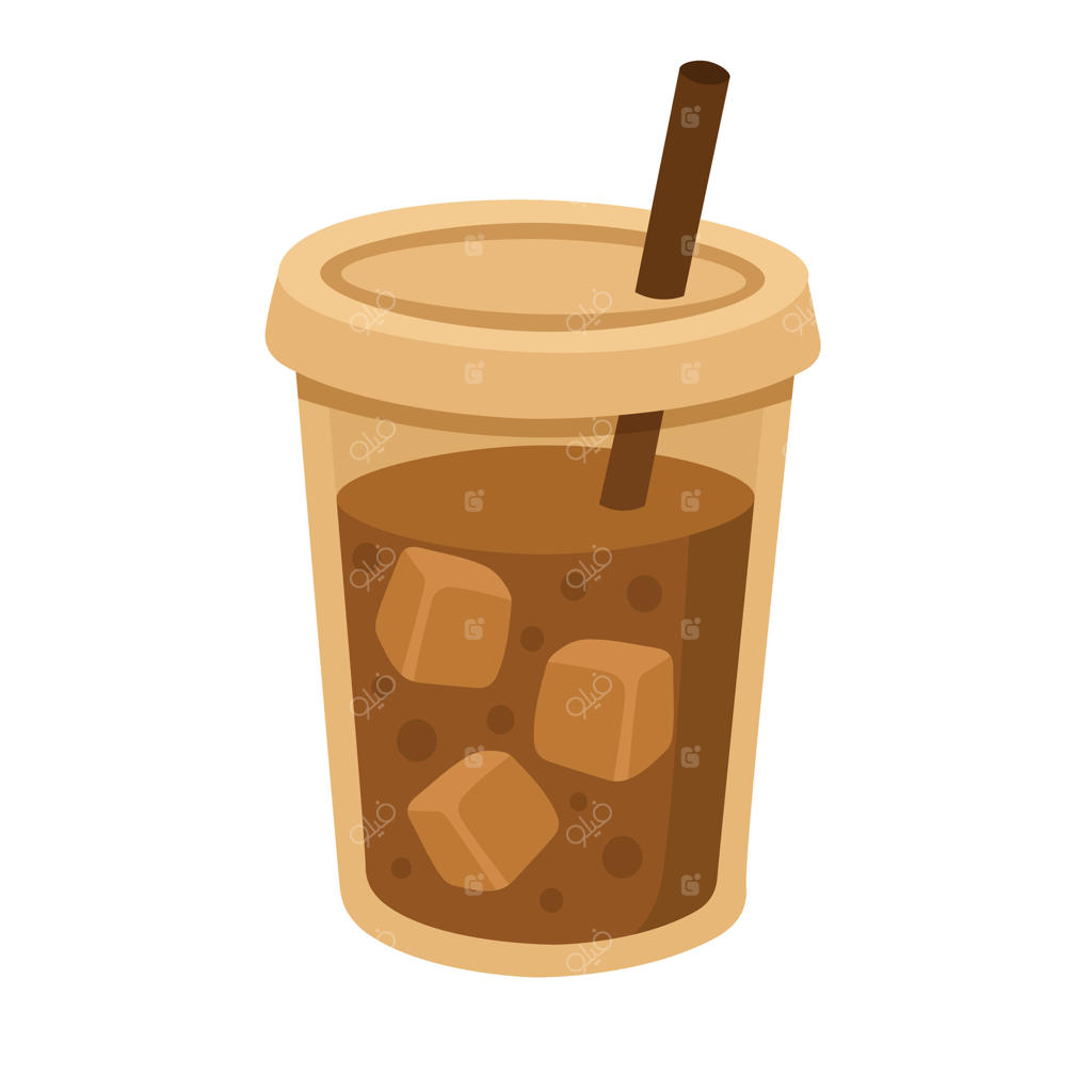 قهوه سرد با نی و درپوش، کلیپ‌آرت کارتونی شیک برای کافه و نوشیدنی‌های تابستانی.