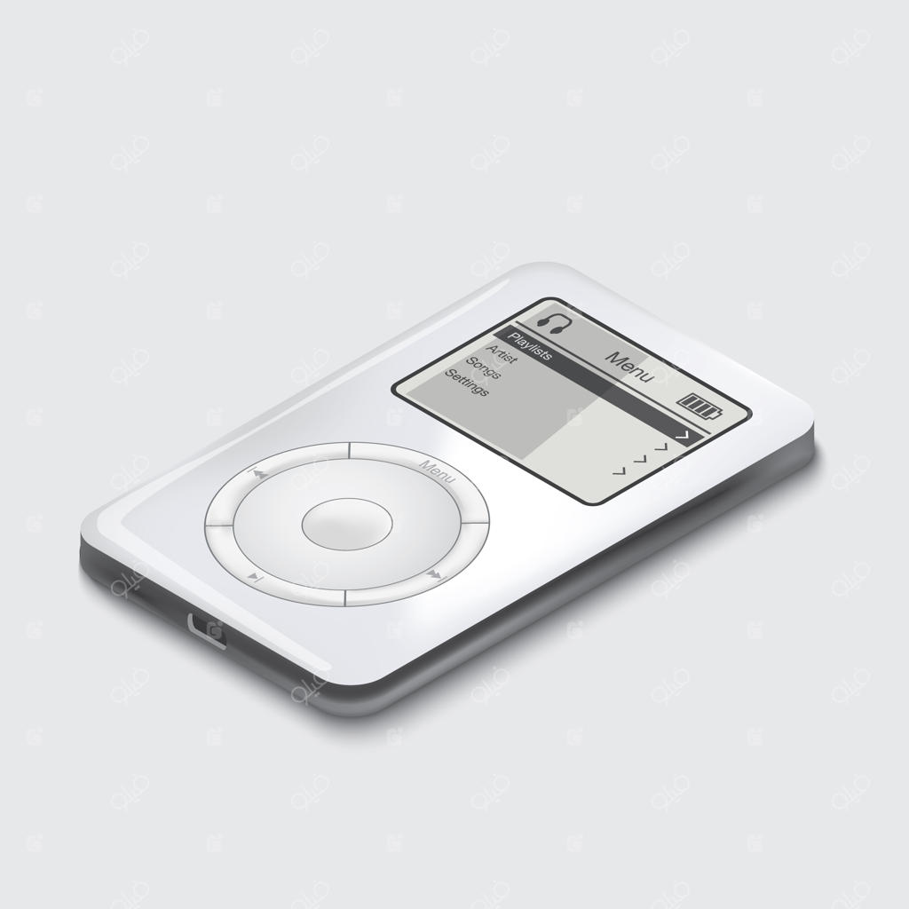 پخش‌کننده موسیقی سفید بر روی زمینه سفید