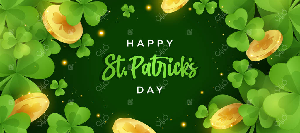 تبریک روز سنت پاتریک با برگ شبدر و سکه ها