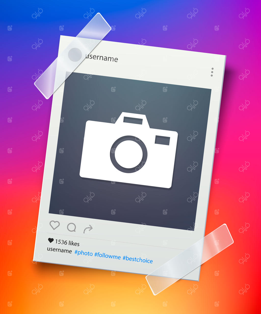 قاب عکس شبکه اجتماعی: قاب عکس قدیمی متصل با نوار چسب - مفهوم خاطرات شیرین - تصویر برداری وکتور