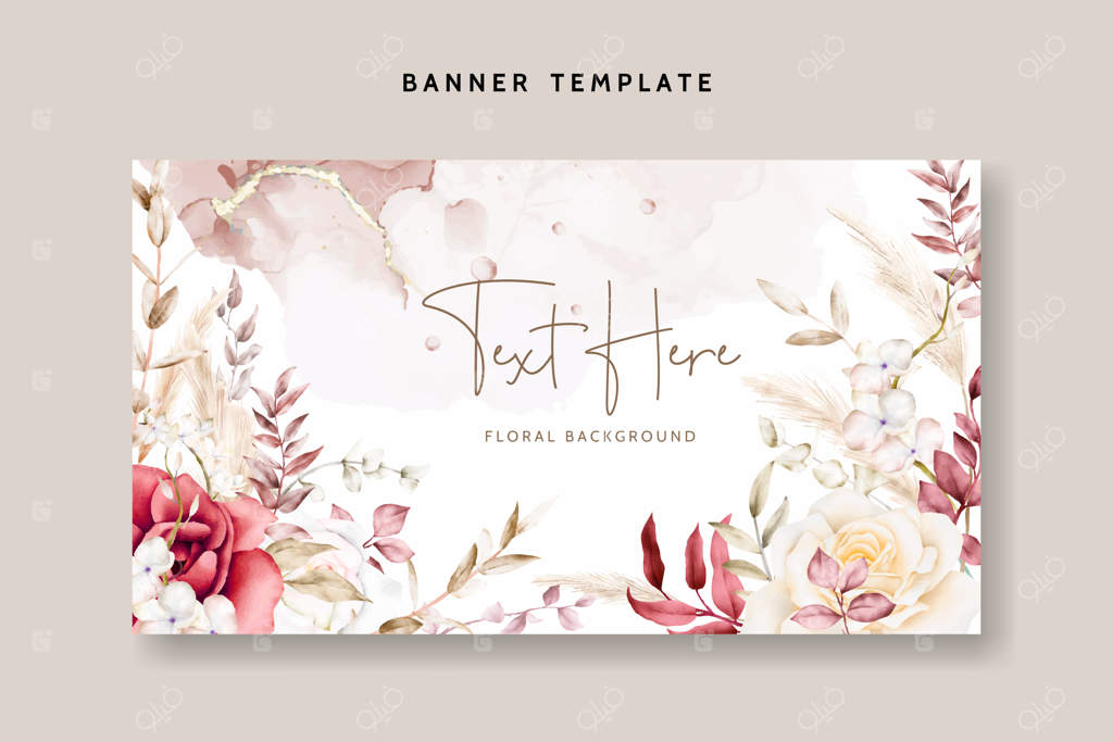 پس‌زمینه آبرنگی گل‌های بوهو وینتج با گل و پامپاس