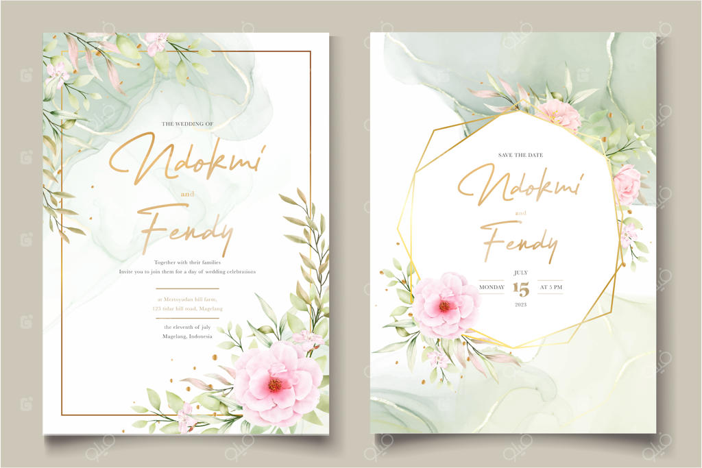 مجموعه کارت دعوت عروسی با طرح گل داوودی آبرنگی