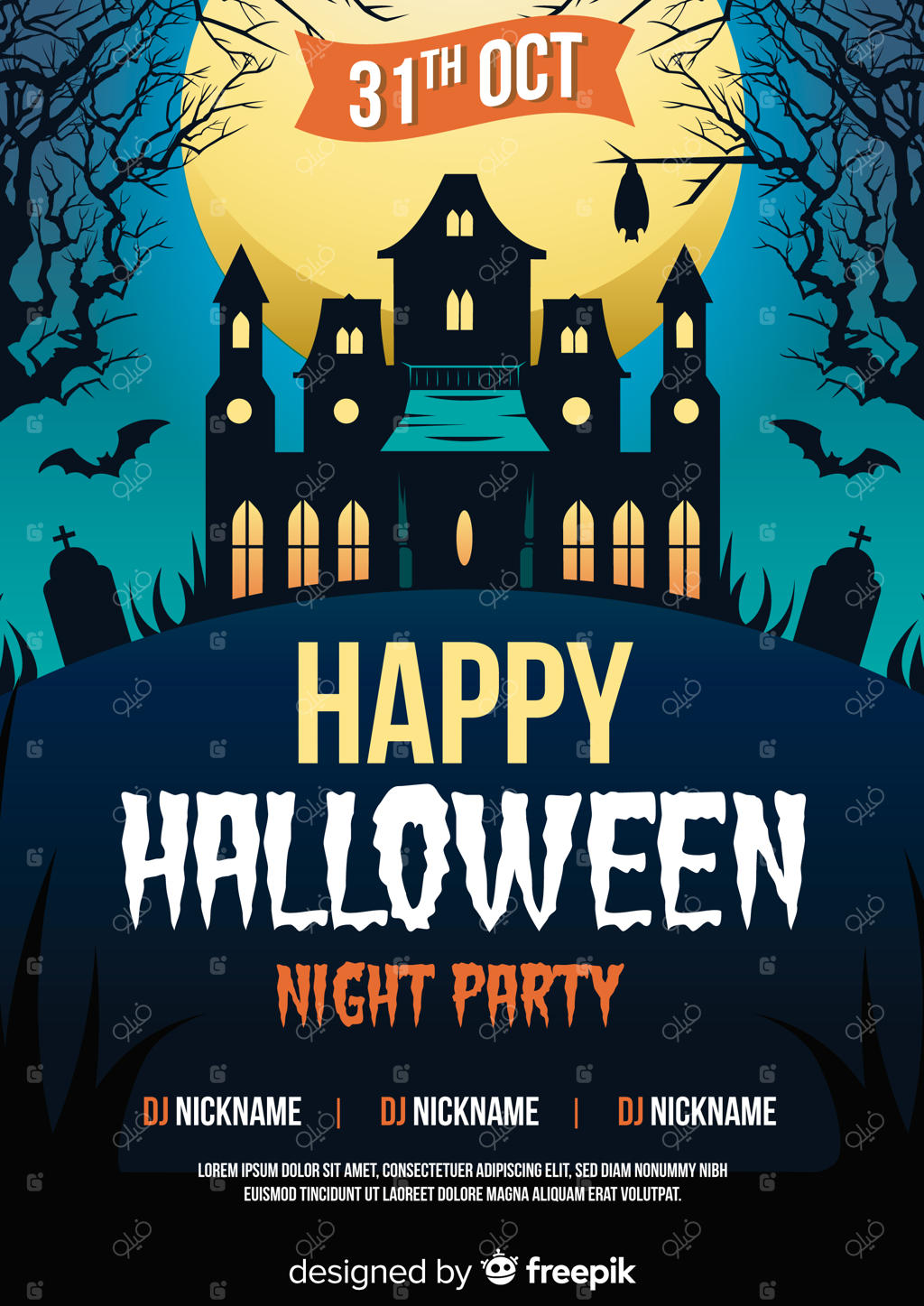 پترن پوستر جشن هالووین با خانه تسخیر شده