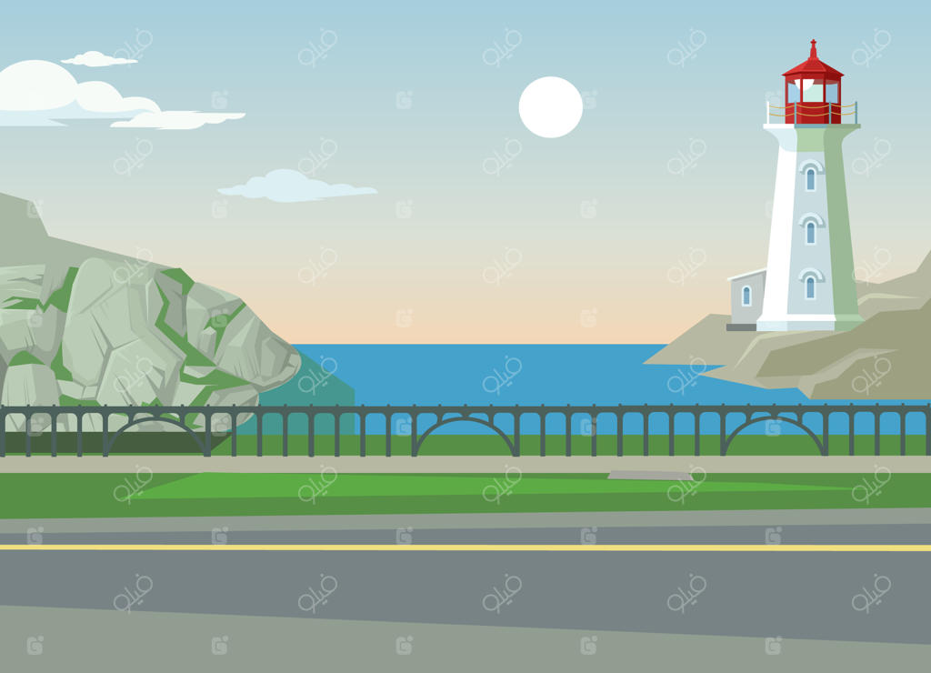 منظره سبز با تپه‌ها، درختان و دریا