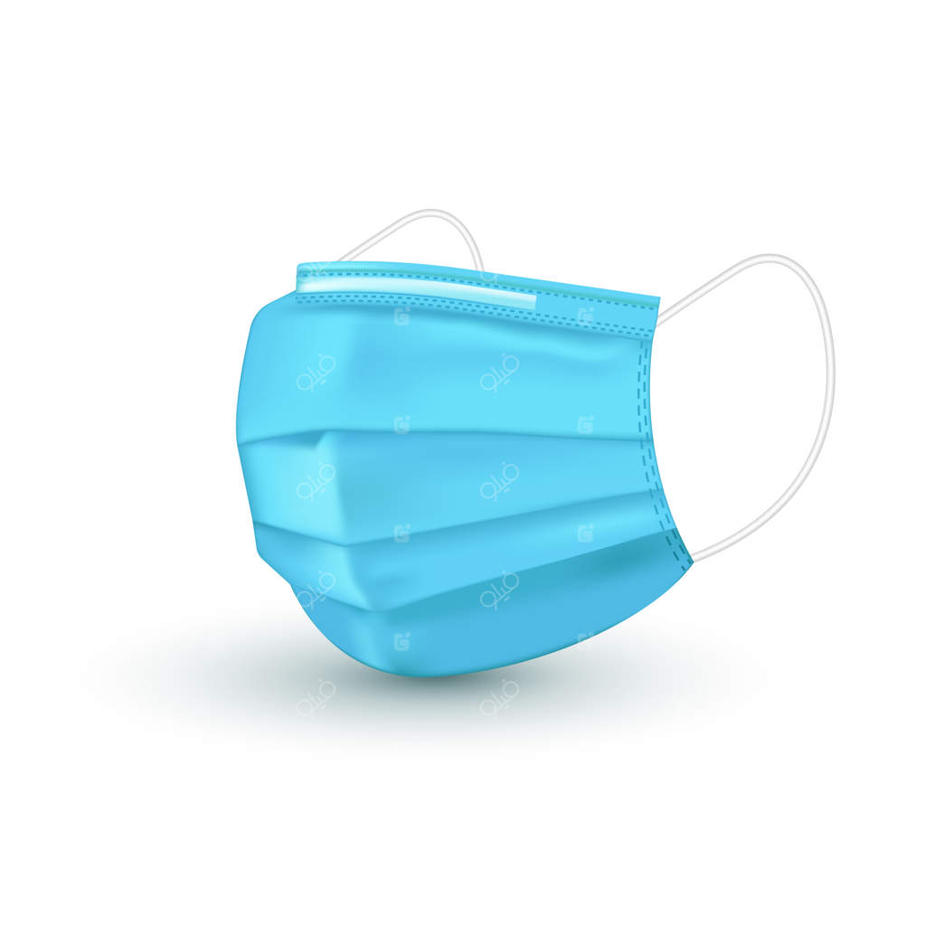 ماسک پزشکی واقعی: جزئیات ماسک ۳D در پس‌زمینه سفید. تصویرسازی.