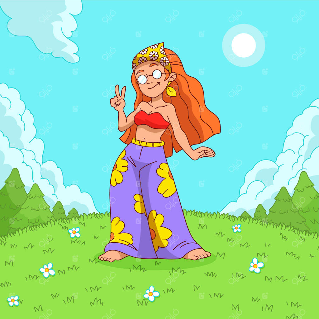 تصویر کارتونی دست‌ساز به سبک هیپی