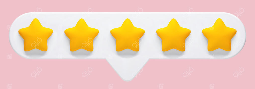 وکتور سه‌بعدی و واقع‌گرایانه بازخورد ۵ ستاره و ارزیابی محصول یا خدمات با پس‌زمینه صورتی