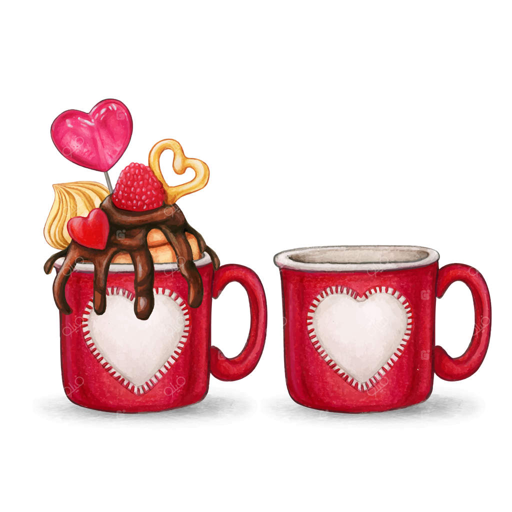 فنجان‌های خوشمزه آبرنگی برای روز ولنتاین