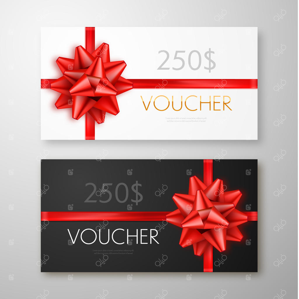 کوپن هدیه با روبان و پاپیون قرمز