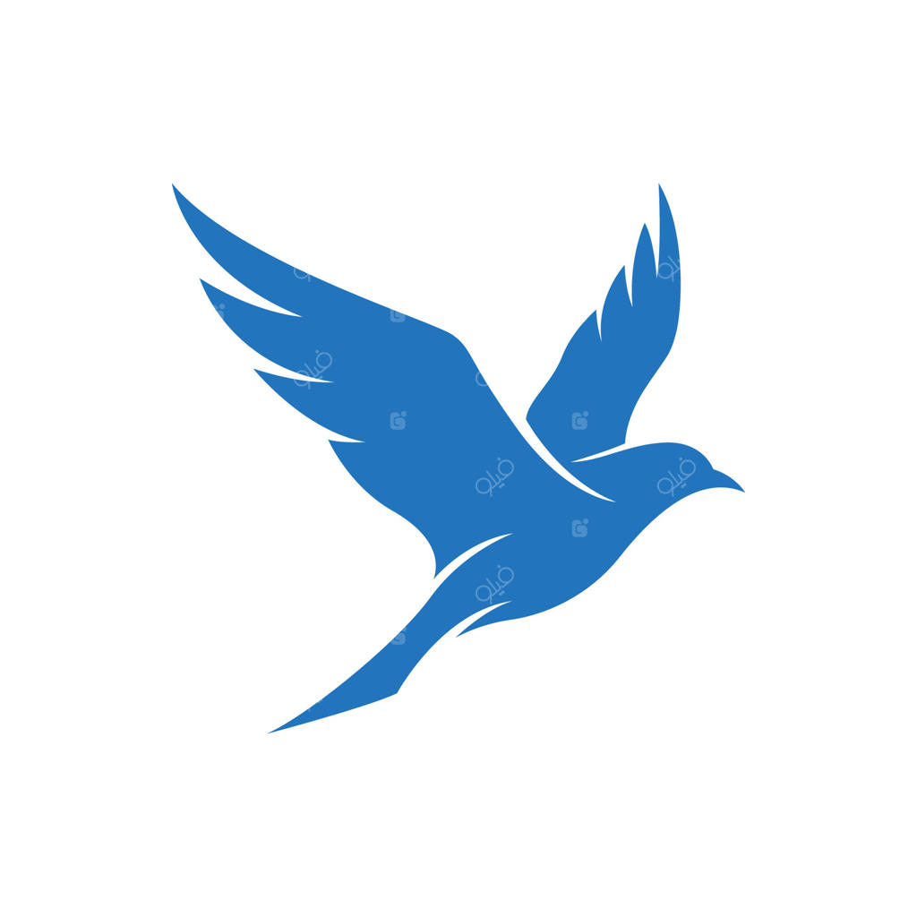 تصویر یک پرنده‌ی آبی پویا در حال پرواز، نماد صلح، آزادی و آرزوهای طبیعی. یک گرافیک ساده و ایده‌آل برای برندینگ و طراحی‌های مفهومی.