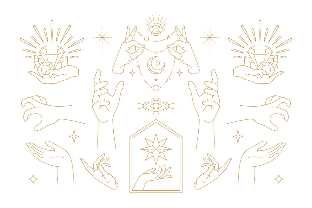 مجموعه‌ای از طرح‌های خطی دست کشیده ژست‌های دستان زنانه