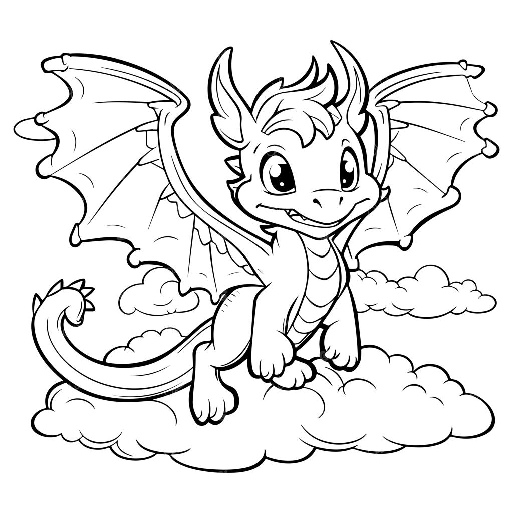 اژدهایی روی ابر با نقاشی سیاه و سفید از اژدها بر روی آن.