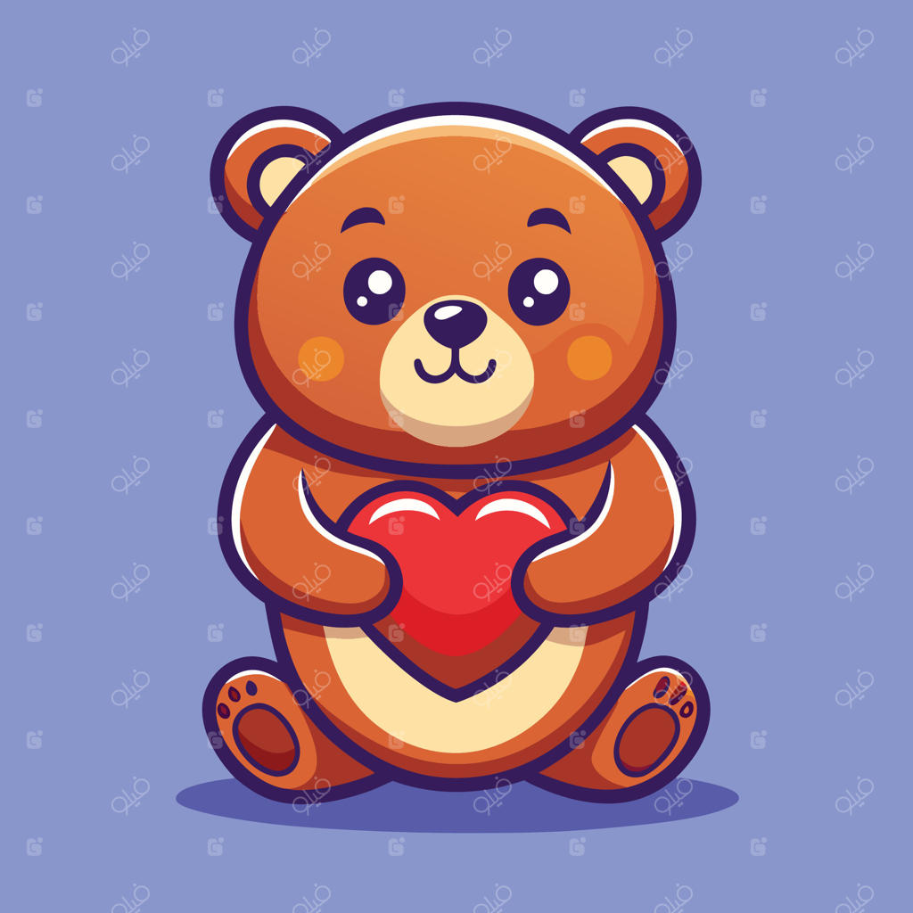 خرس کارتونی دوست‌داشتنی با عشق و محبت قلبی در آغوش گرفته است