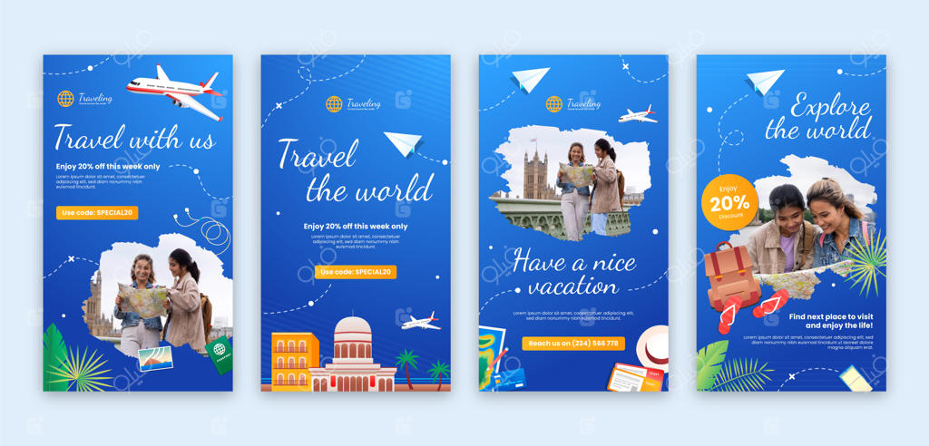 قالب استوری اینستاگرام با مفهوم سفر گرادیان