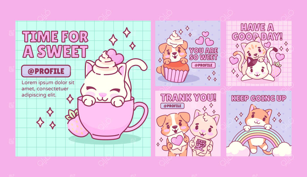 مجموعه پست‌های اینستاگرام با طراحی دست به سبک کاوایی