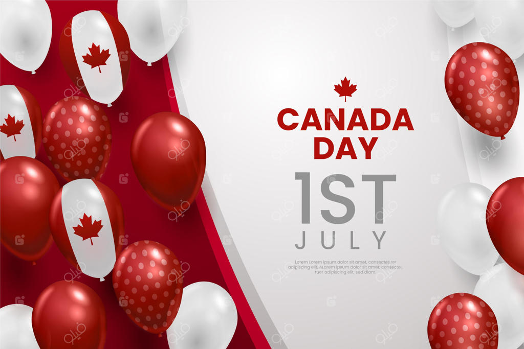 زمینه‌ای با بادکنک‌های واقعی روز کانادا