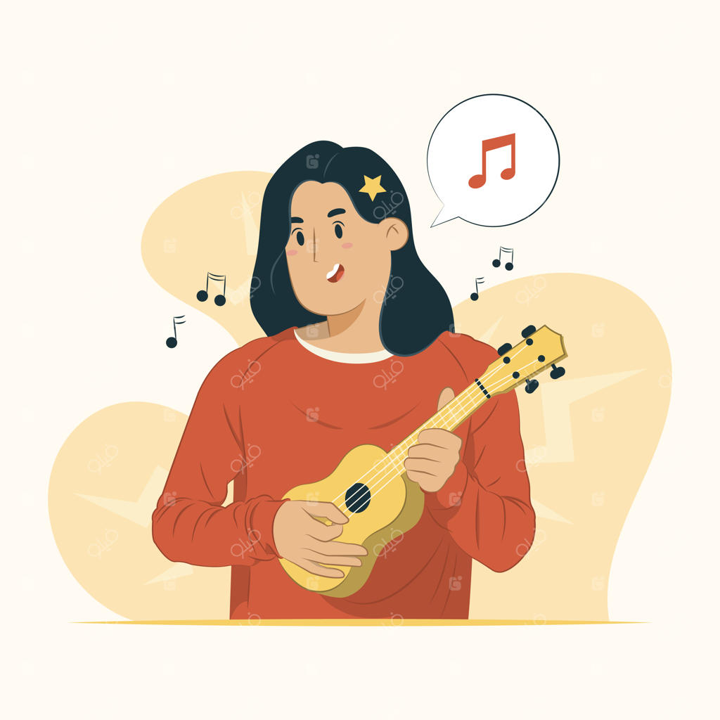 تصویری از زنی که گیتار می‌نوازد