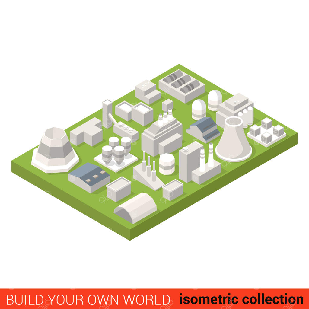 مجموعه اینفوگرافیک ساختمان نیروگاه حرارتی ایزومتریک: توربین، بخاری، انبار، ایستگاه، دودکش - دنیای اینفوگرافیک خود را بسازید