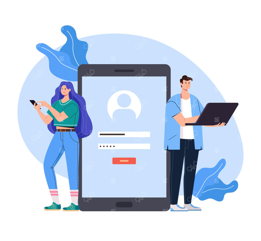 تصویرسازی فلت با مفهوم ثبت‌ نام، دسترسی و ورود به وب‌سایت با رمز عبور