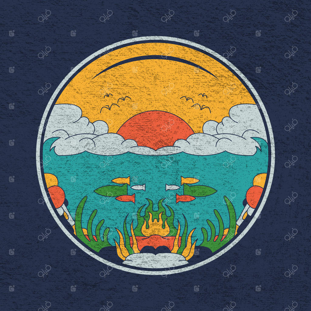 طرح وکتور ساده با سبک قدیمی و مفهوم دریا و اقیانوس