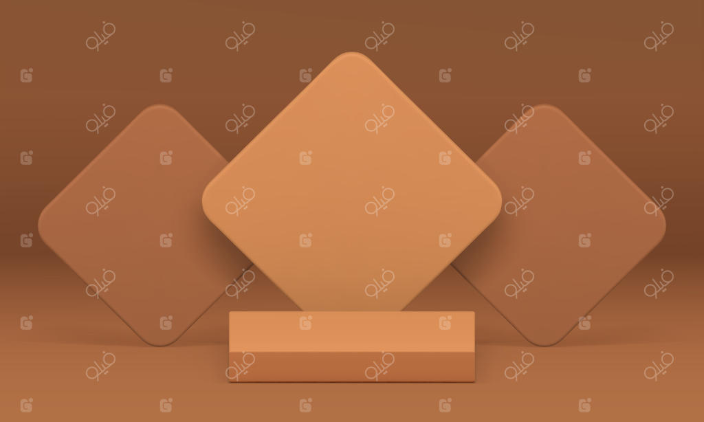 سکوی سه‌بعدی بژ با دیوار پس‌زمینه لوزی شکل برای نمایش واقع‌گرایانه