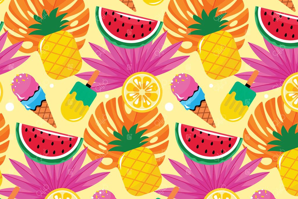 پترن رنگارنگ میوه‌های استوایی و بستنی برای تابستان (پرو وکتور)