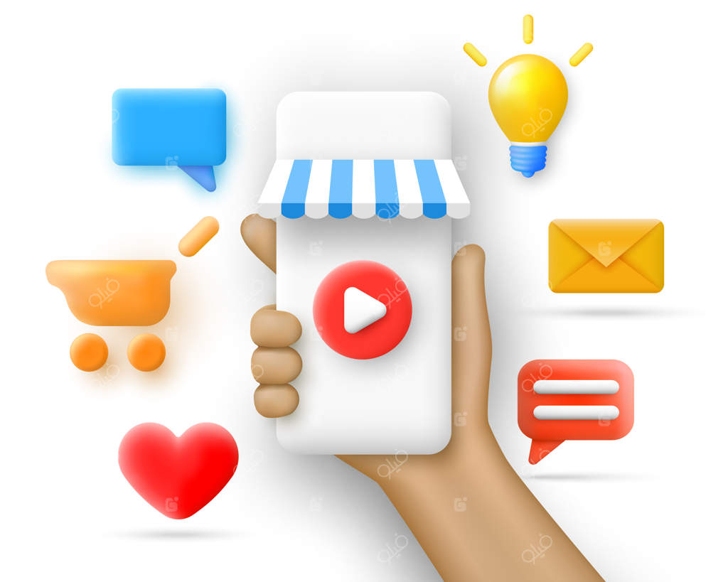 آیکون‌های گوشی هوشمند برای بازاریابی آنلاین و شبکه‌های اجتماعی - تصویر برداری وکتور