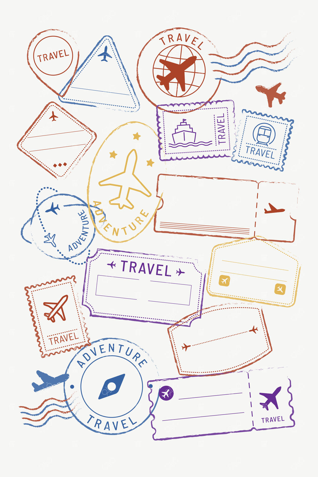 مجموعه وکتور برچسب و نشان‌های مسافرتی