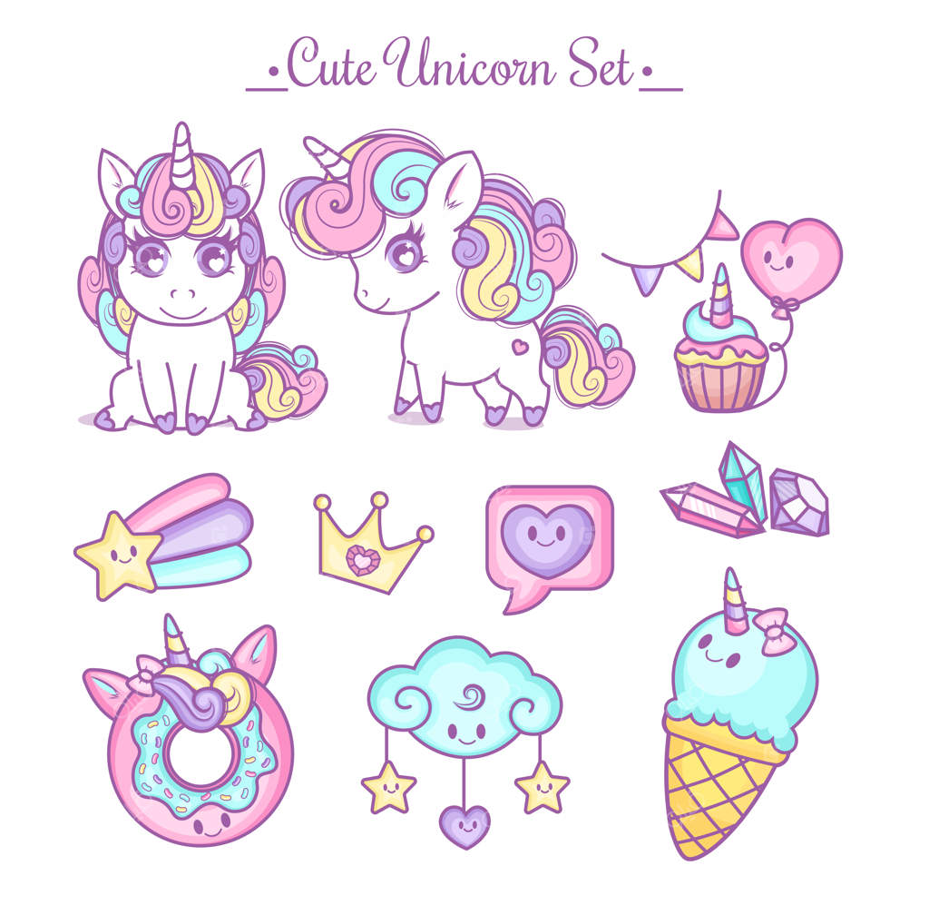 ست یونیکورن بامزه با رنگ‌های پاستلی