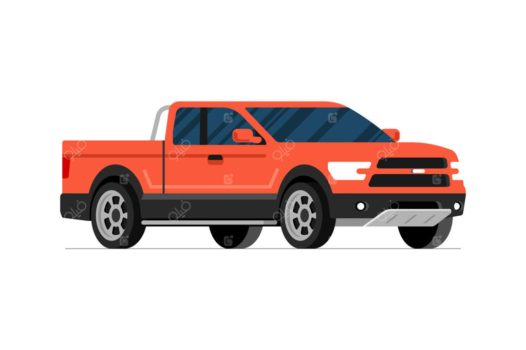 نمای ایزومتریک وانت شاسی‌بلند آمریکایی قرمز رنگ، خودرو آفرود مدرن در پس‌زمینه سفید