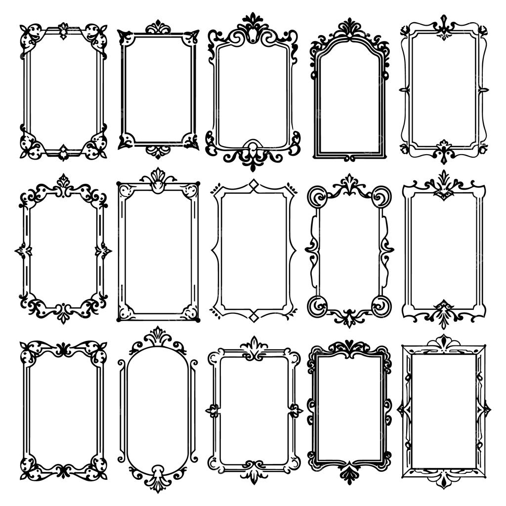 مجموعه قاب‌های تزئینی و قدیمی وکتور با طراحی دستی و هندسی
