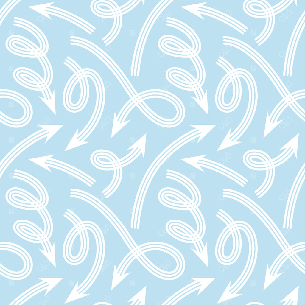 الگوی پیوسته‌ای از پیکان‌های سفید منحنی روی زمینه آبی روشن.