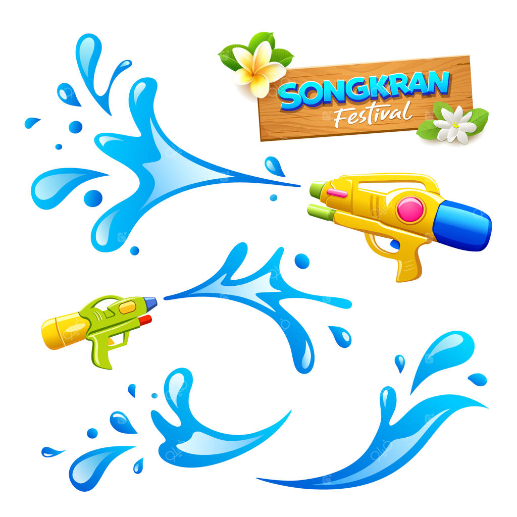 طراحی وکتور جشن سونگکران تایلند - آب‌پاش‌ها و تفنگ‌های آبی