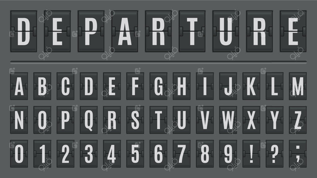 فونت حروف پلاکارد فرودگاه: مجموعه حروف و اعداد برای تابلوهای نمایش یا شمارش معکوس