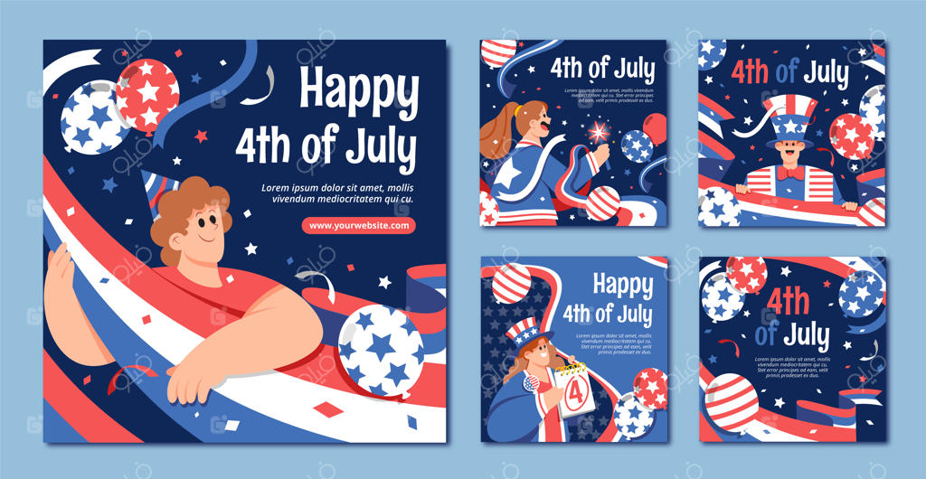 پست‌های اینستاگرام طراحی دستی برای ۴ جولای