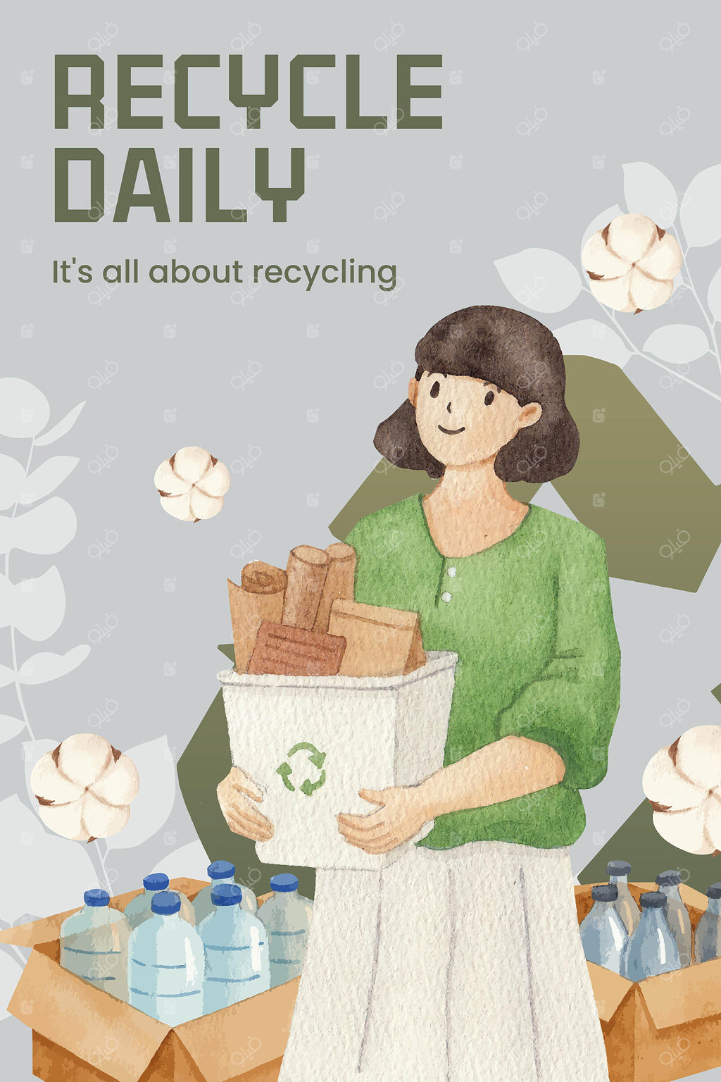 قالب پینترست با مفهوم بازیافت جهانی به سبک آبرنگ