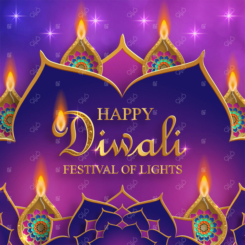 چراغ دییای روشن برای جشن دیوالی (جشنواره نور هند) در پس‌زمینه رنگی