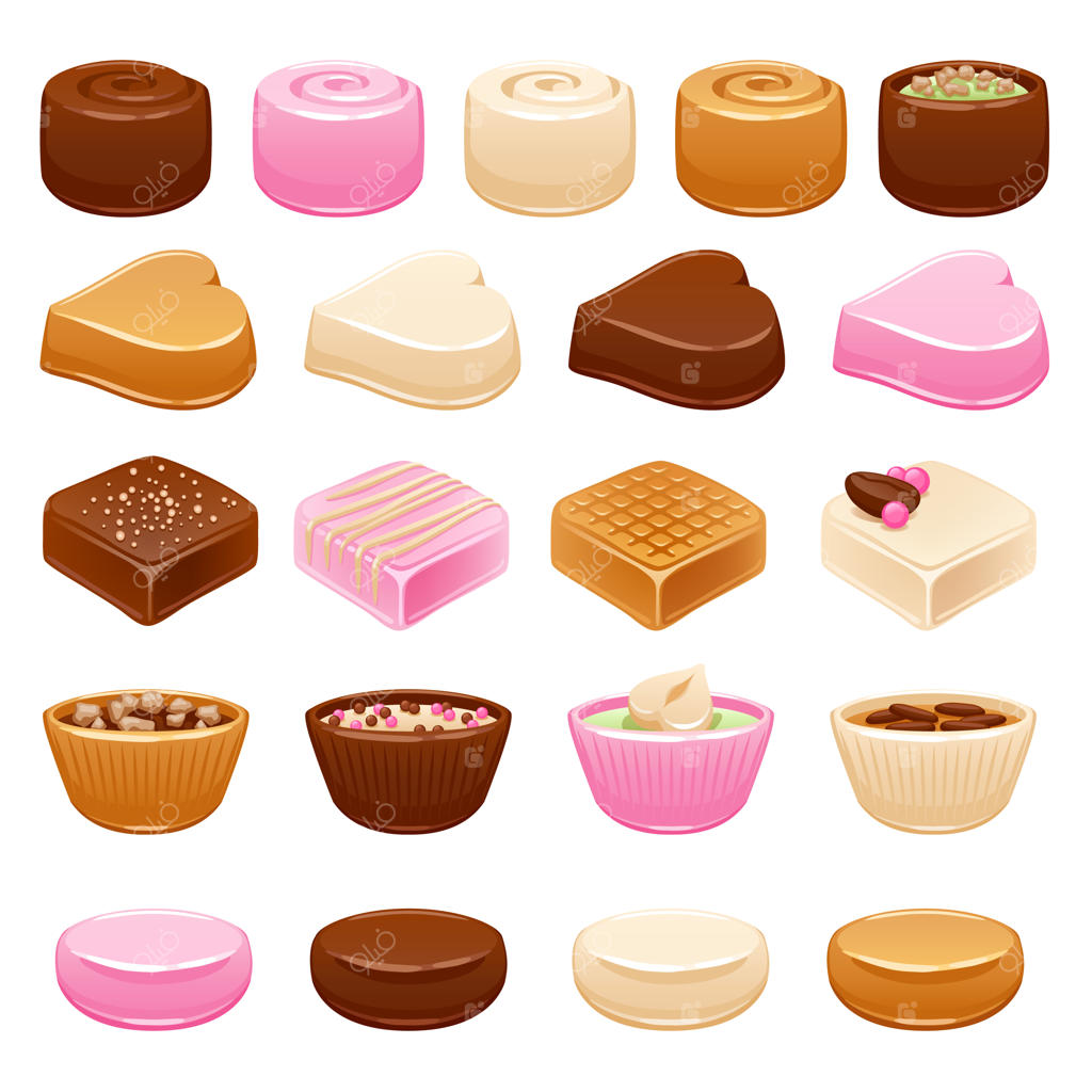 مجموعه شکلات‌های کاکائویی؛ تنوعی از شیرینی‌ها.