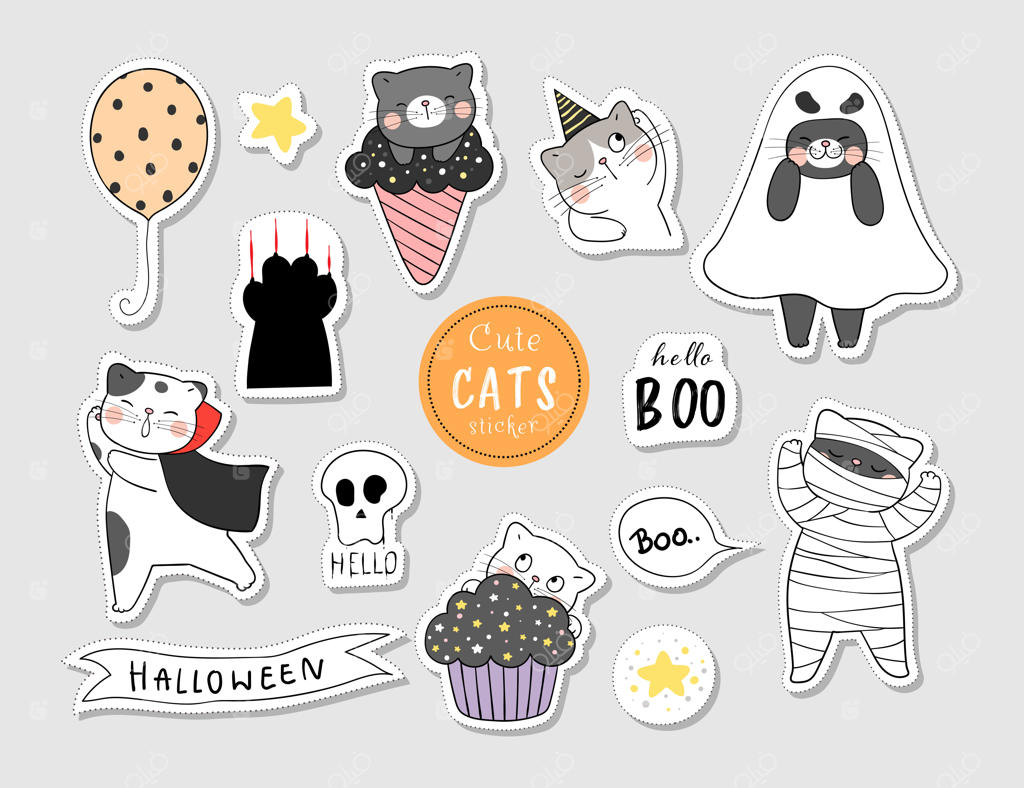 طراحی استیکر گربه برای روز هالووین.