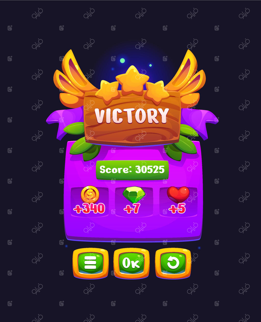 پیروزی: رابط کاربری بازی با امتیاز جایزه برنده